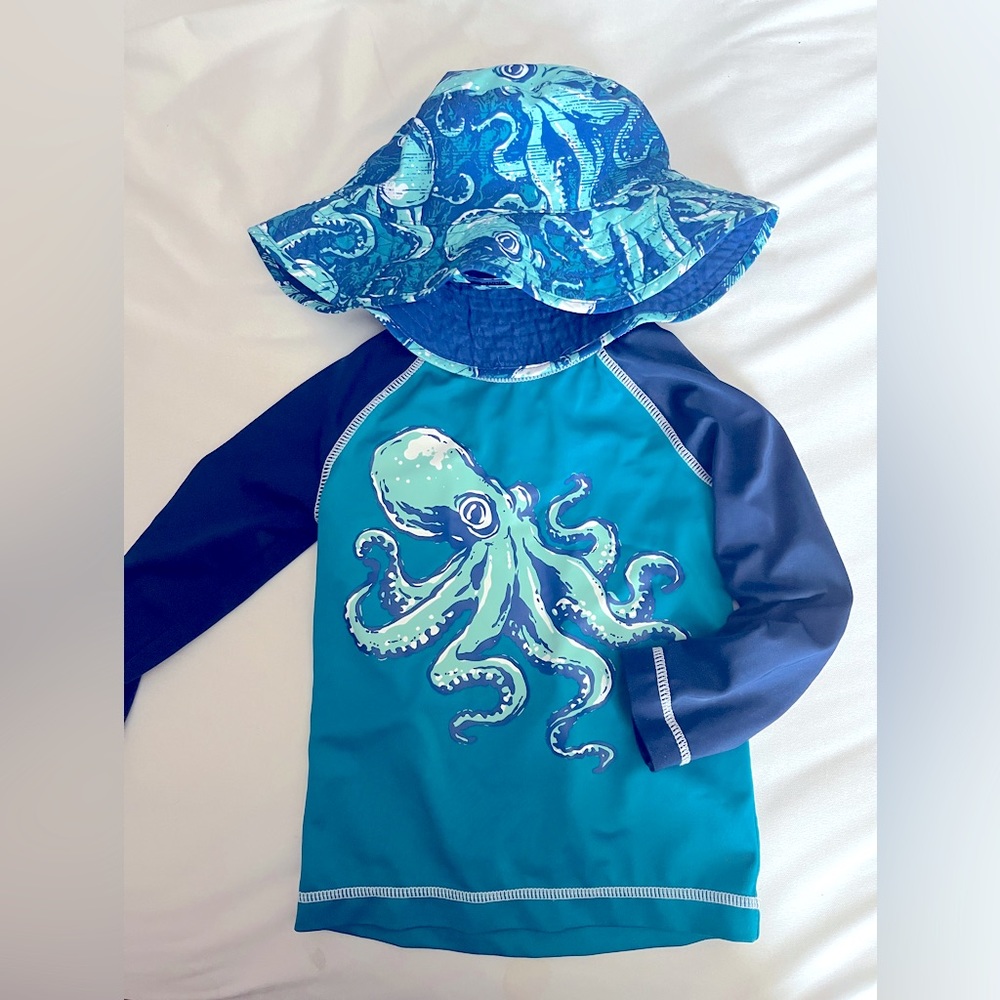 Baby boy swim shirt and hat 18-24 mos.
